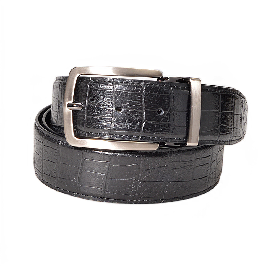 Adjustable Men's Black Leather Belt with Textured Design, 3.8cm Wide, Perfect for Casual and Formal Wear
