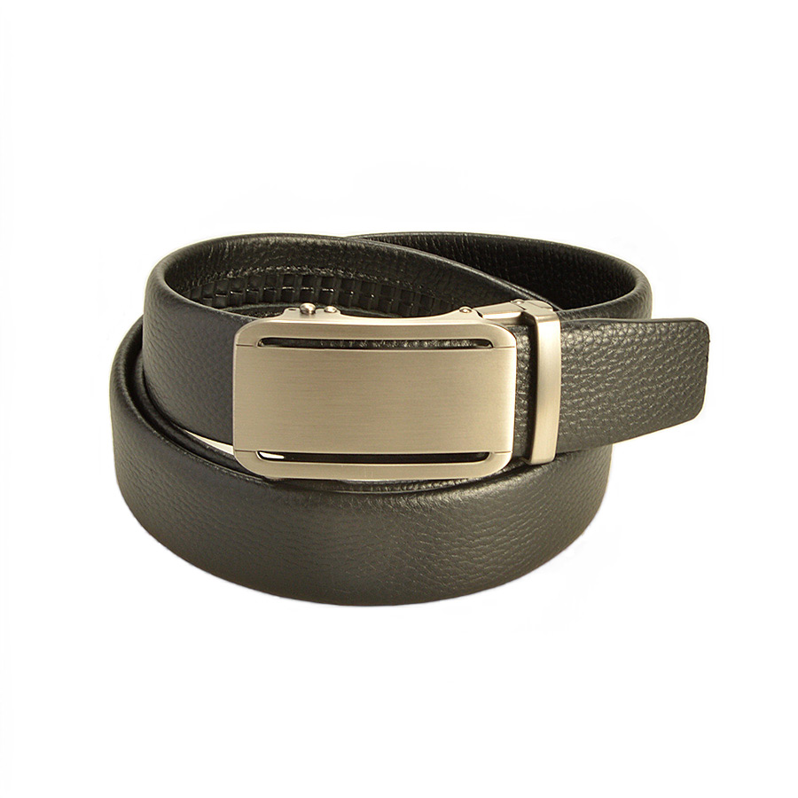 Men's black automatic buckle belt, adjustable and stylish, suitable for casual wear.