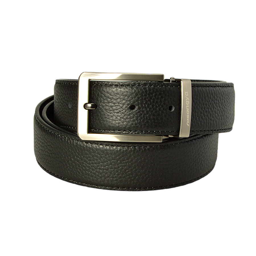  Men's adjustable black leather belt with a 3.5 cm width and a sleek buckle, perfect for casual and formal wear.