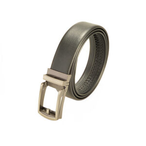 Men's Black Genuine Leather Automatic Belt showcasing its sleek design and adjustable buckle against a neutral background.